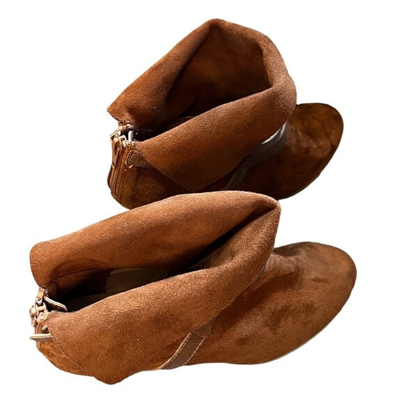 New Directions Jorie Strap Cognac Suede Ankle Boots Sz 10 Womens Chunky 3" Heel - Picture 13 of 16